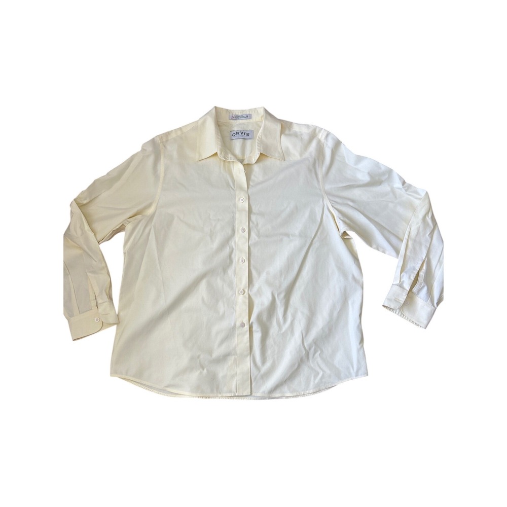 Orvis Womens Pale Yellow Wrinkle Free 100% Cotton Button Down Shirt Size 18